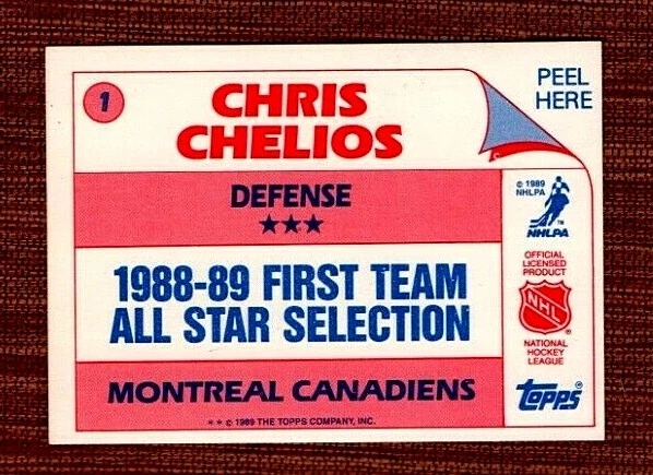1989 Topps Sticker Insrt Autographed Chris Chelios Canadiens Hockey Card JSA LOA - Image 2 of 4