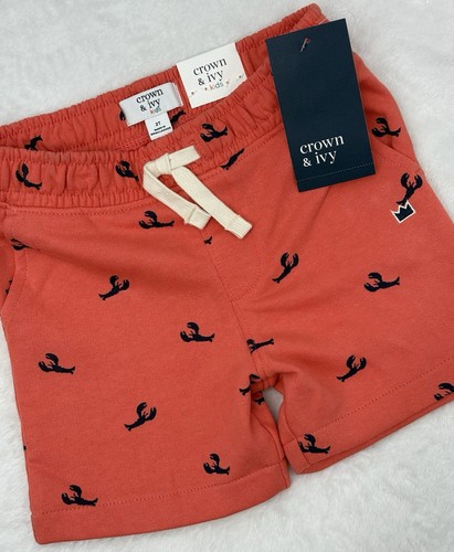 Crown & Ivy Kids Lobster Pull-On Casual Shorts Size 2T Coral Navy Drawstring