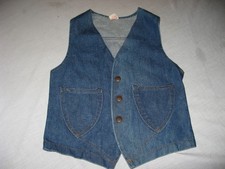 Vintage Boys Youth Sears Denim Snap Vest Size 12 Regular Brady Bunch Look 1970's