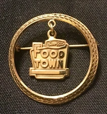 Rare Vintage Food Town 1/10 10K GF Gold Filled Service Award brooch Pin
