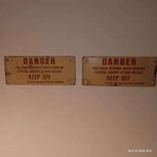 Vintage 1930's PG&E Danger Keep Out Sign, Steel/Ceramic 6×12in Serialized Set.