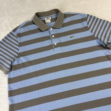 Lacoste Short Sleeve Polo Shirt Mens 6 Blue Gray Stripes Crocodile Logo   