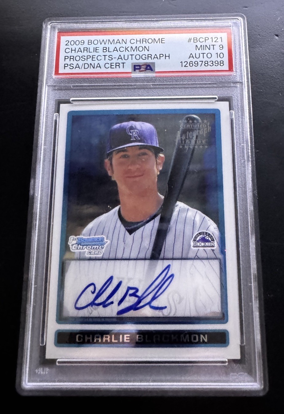 2009 Bowman Chrome Prospects #BCP121 Charlie Blackmon Prospects PSA9 AUTO 10