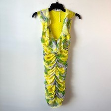 Zara Ruched Ruffle Tulle Mesh Bodycon Mini Dress Yellow Floral S