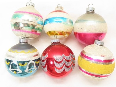 Shiny Brite Blown Glass Christmas Ornament  Mica Striped Stencil Lot VTG D5162
