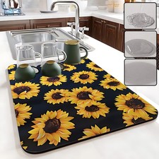 Foldable Kitchen Dish Drying Mat for Counter Absorbent Rack Mat Sunflower