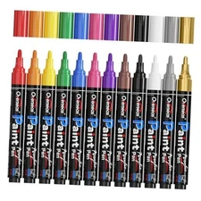  Acrylic Paint Marker Pens - Permanent Markers, Medium Tip, Water 12 Colors