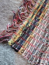 Vintage Hand Loomed Rag Rug  Farmhouse  - Square Rug, Seat Cover -Multi Colorful
