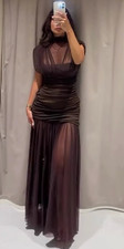 ZARA BNWT 2025. CHOCOLATE DRAPED CONTRAST TULLE MIDI DRESS. SIZE S