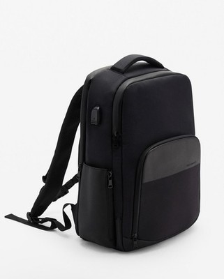 MANGO Men's USB Connection Water-Repellent Backpack, Black