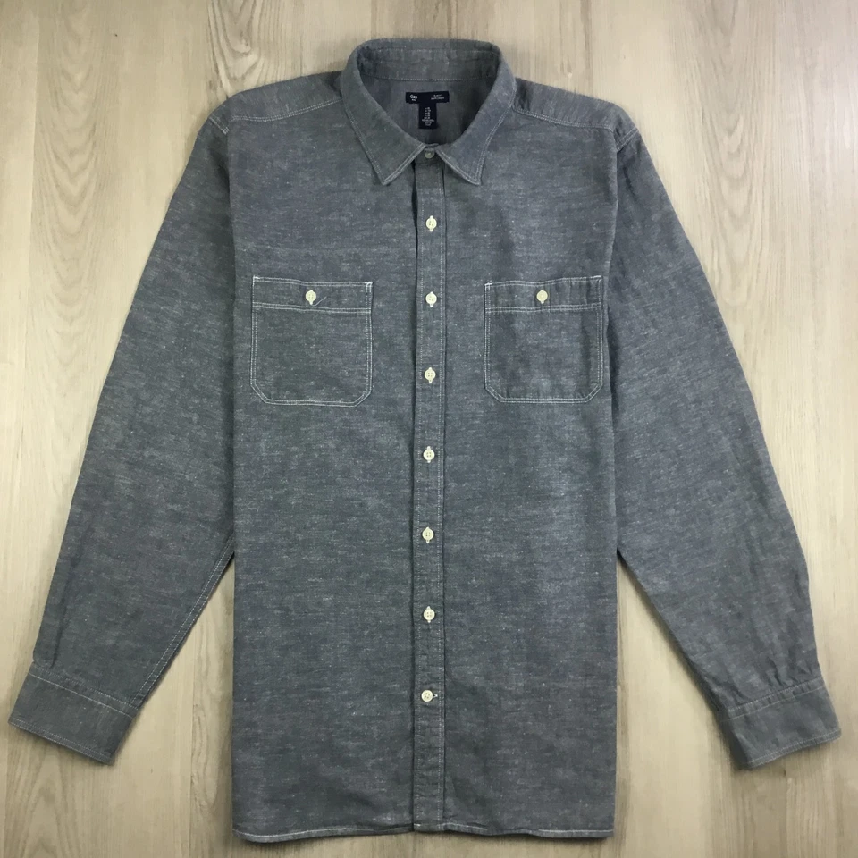 Camisa Gap Para Hombres XL Azul Cambray Slub Calce Ajustado Manga Larga Mezcla de Lino Utilidad Foto 2 de 4