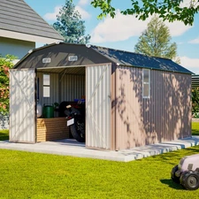 10 x 12 FT Outdoor Storage Shed for Lawn Metal Garden Shed with Floor Frame Kit