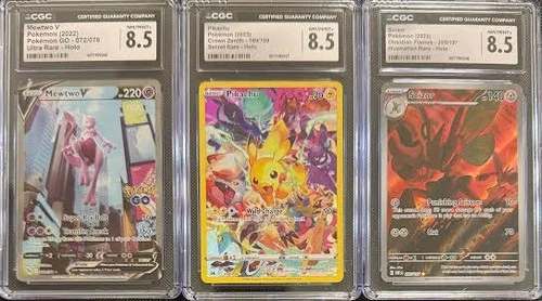 CGC 8.5 MEWTWO V 072 POKEMON GO PIKACHU 160 CROWN ZENITH SCIZOR 205 OBSIDIAN FL.
