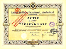 RWE Essen hist Aktie 1910 Rheinisch-Westf&auml;lisches Elektrizit&auml;tswerk Hugo Stinnes