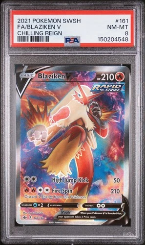 PSA 8 NM-MT 2021 POKEMON SWSH FA-BLAZIKEN V #161 CHILLING REIGN