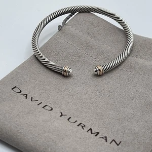 David Yurman 4mm Cable 925 Sterling Silver Bracelet 18k Rose Gold Dome Bangle