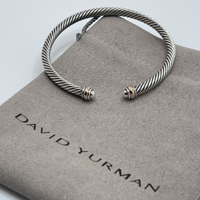 David Yurman 4 mm Kabel 925 Sterlingsilber Armband & 18 Karat Roségold Kuppel Armreif