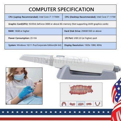 Dental Intra-oral 3D Scanner with Scanning Software for CAD/CAM