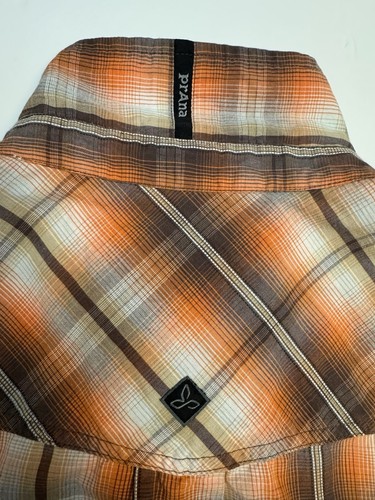 Prana Shirt Mens Large Plaid Organic Cotton Western Pearl Snap Camp Hiking Logo - Picture 6 of 11