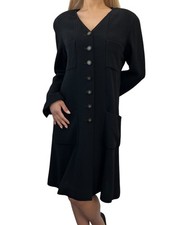 CHANEL Vintage 94A CC Logo Long Sleeve Dress 42 One-piece Black Wool Button