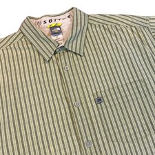 The North Face A5 Series Mens Large Green Cotton Striped Streetwear Button Up