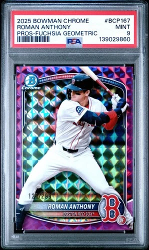 2025 Bowman Chrome Roman Anthony Fuchsia Geometric Refractor /299 PSA 9