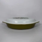 Pyrex Spring Blossom Crazy Daisy Divided Casserole 1 QT Green Dish Oval Lid VTG