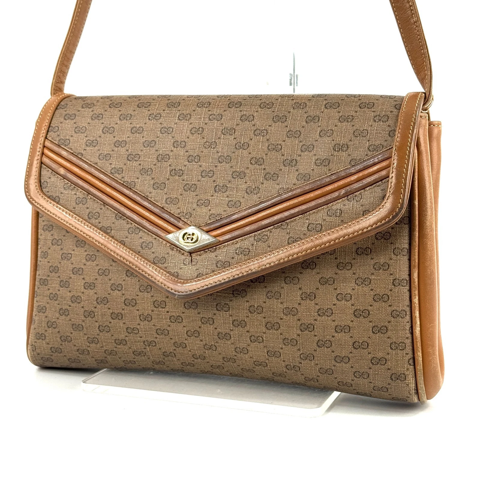 Borsa a tracolla Gucci vintage marrone GG PVC linea pelle autentica dal Giappone