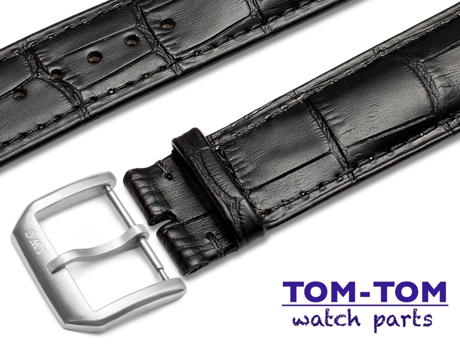 For IWC Watch Genuine Leather Glossy BLACK Strap Band Buckle Clasp 18-24mm