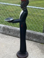 Vintage Cast Iron Man Tall Butler Ashtray Bell Hop Stand Up Ashtray, Rare