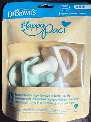 Dr. Brown's HappyPaci One-Piece 100% Silicone Pacifier 0-6m 3pk NEW SEALED Mint