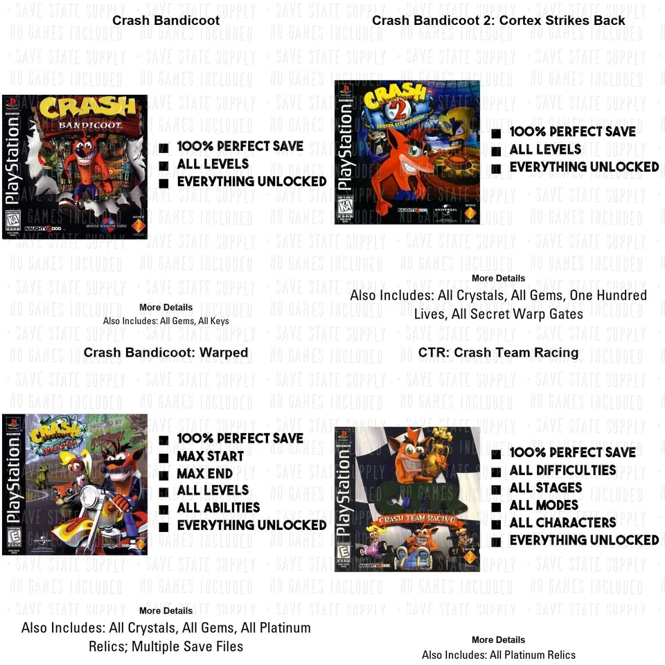 Crash Bandicoot | PSX PS1 PS2 MEMORY CARD SAVES | 100% Unlocked Cortex Warped - Image 2 of 4