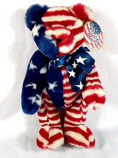 Patriotic Bear Plush 13" Jointed Red/White/Blue Ages 3 New With Tags