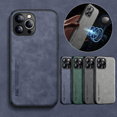 Für iPhone 14 13 12 Pro Max 11 XR Stoßfest Magnet Leder Schwarz Cover Case
