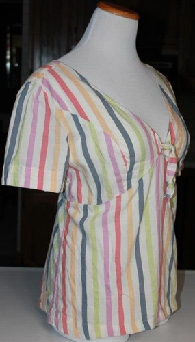 Old Navy Womens Blouse Top Sz M Short Sleeve Multicolor Stripe Boho Peasant Top - Picture 5 of 7