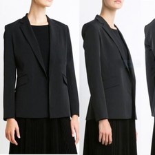 THEORY Black Sedeia Becker Blazer Coat Jacket Open Front Notch Collar 2 US XS