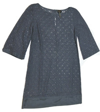 Laundry By Shelli Segal Dress Women's Size 6 Crochet Knee Length Shift L/S Blue