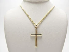 14K REAL SOLID YELLOW GOLD SUPER POLISH CROSS AND ROBE CHAIN NECKLACE