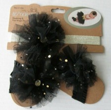 NWT-So Dorable/Adorable-Black/Gold Tulle Infant Foot Wraps/Headband-0-6 Month