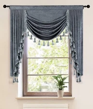 GREY THICK CHENILLE WATERFALL CURTAIN VALANCE 39”