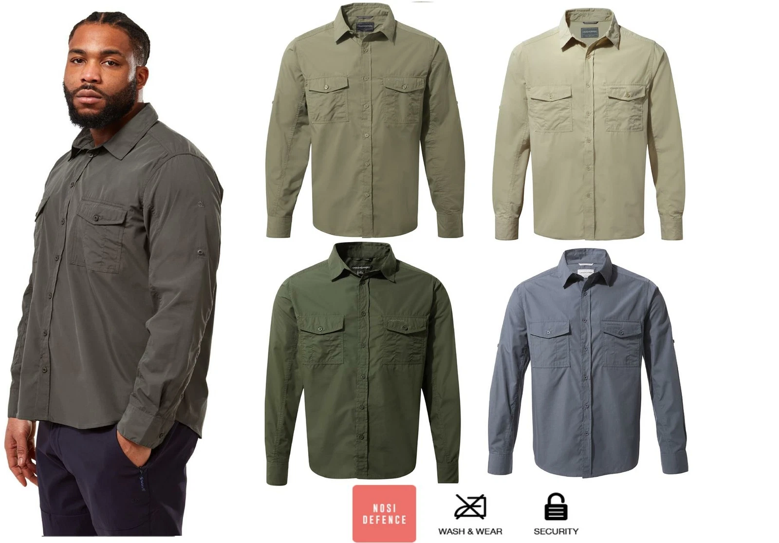 Craghoppers Mens Kiwi Long Sleeve Shirt Travel Sun Protection Nosi Defence
Opens in a new window or