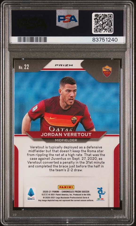 2020 Panini Chronicles Prizm Serie A 22 Jordan Veretout Purple Mojo - PSA 9 - Image 2 of 2