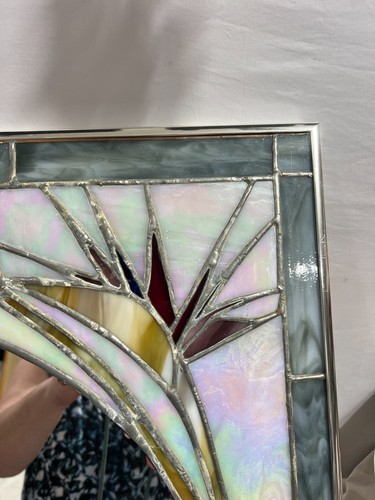 Stained Glass Vase Flowers Mirror Framed Wall Hanging 20.5 " high Vintage - Picture 3 of 4