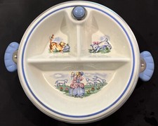 VINTAGE LITTLE BO PEEP WARMING DISH Light Blue Handles