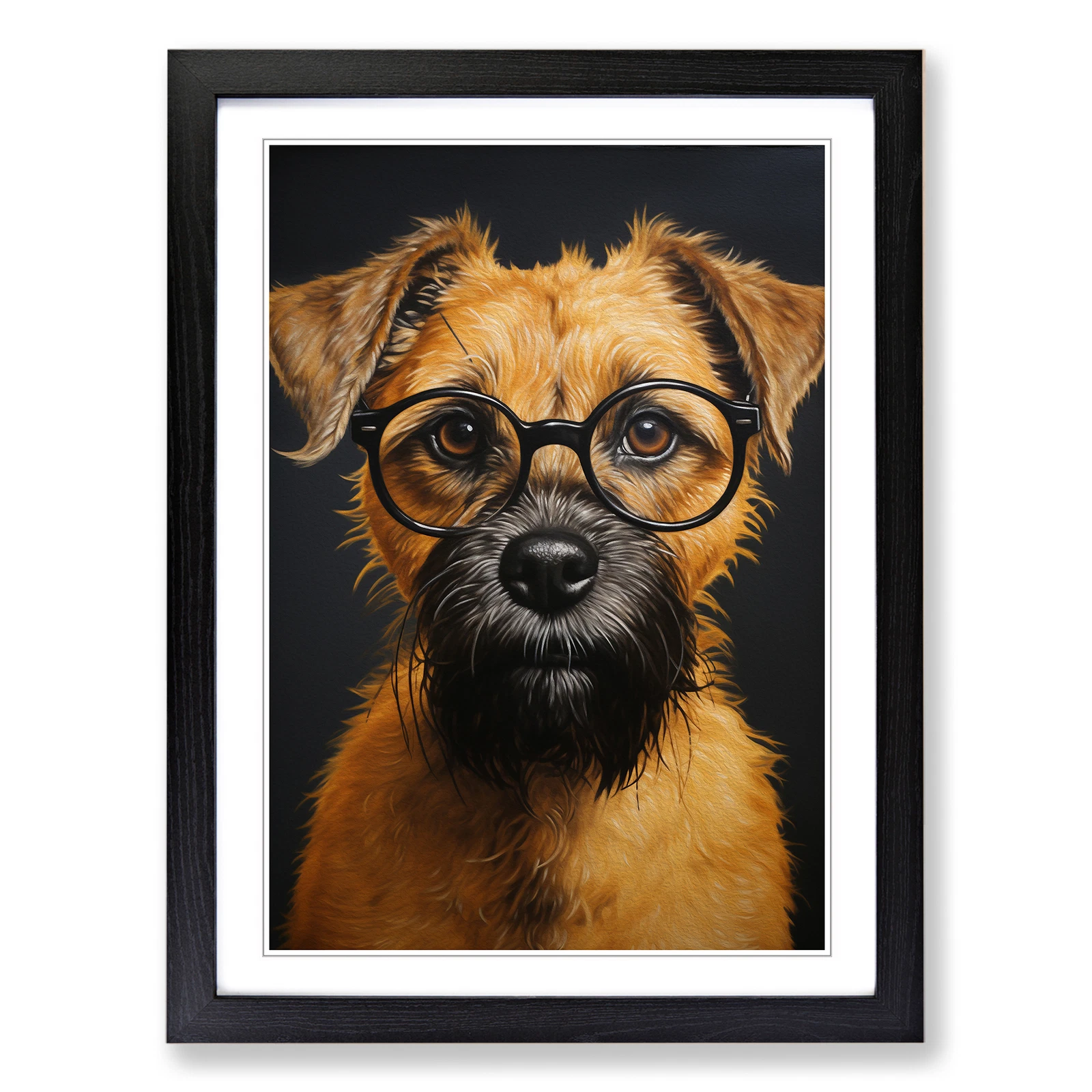 Border Terrier With Glasses Wall Art Print Framed Canvas Picture Poster Decor