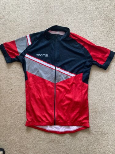 Skins Mens Red & Black Cycling Full Zip Jersey/Top With Bottle Holders-BNWT - 第 1/3 張圖片