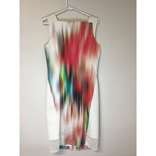 Elie Tahari Paint Patterned Sheath Dress Women's Size 10 Zip Back Accent