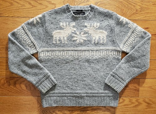 Wool Handknit Fair Isle Moose Sweater 