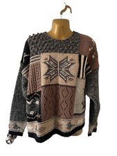 VTG 90s Eddie Bauer Women Large Nordic Wool Blend Knit Sweater Heart, Snow Flake
