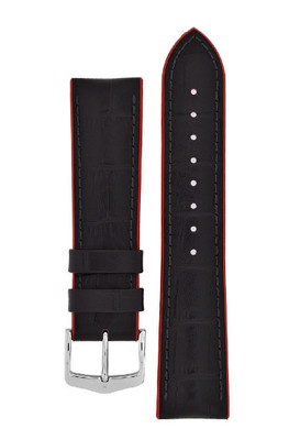 24MM Hirsch ANDY Alligator Embossed Performance Watch Strap in BLACK / RED